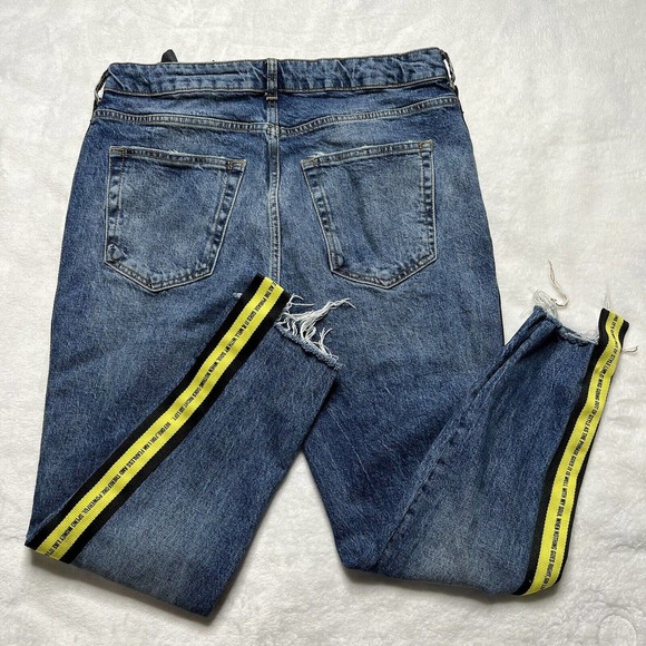 Zara Blue Skinny Jeans with Yellow Stripes - Picture 2 of 12